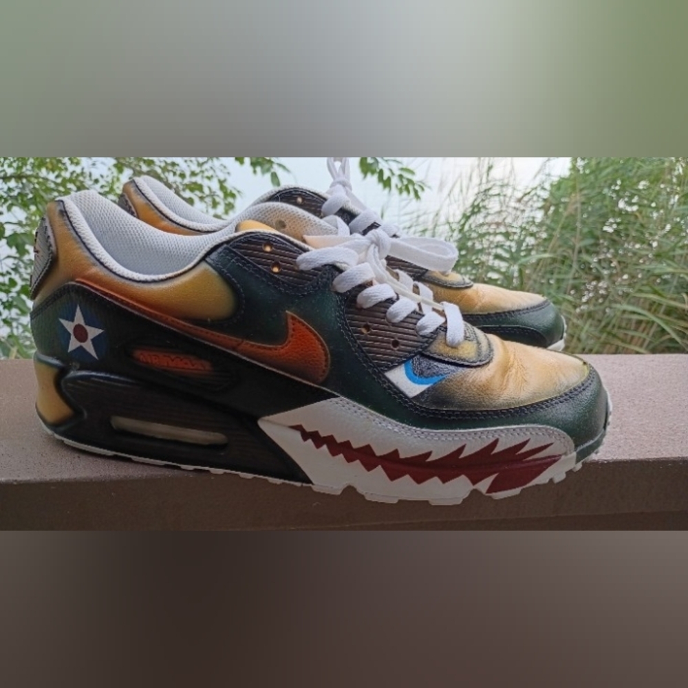 Nike Air Max Custom Shark-Tooth Sneakers - Yellow Green Orange Black... WARHAWKS